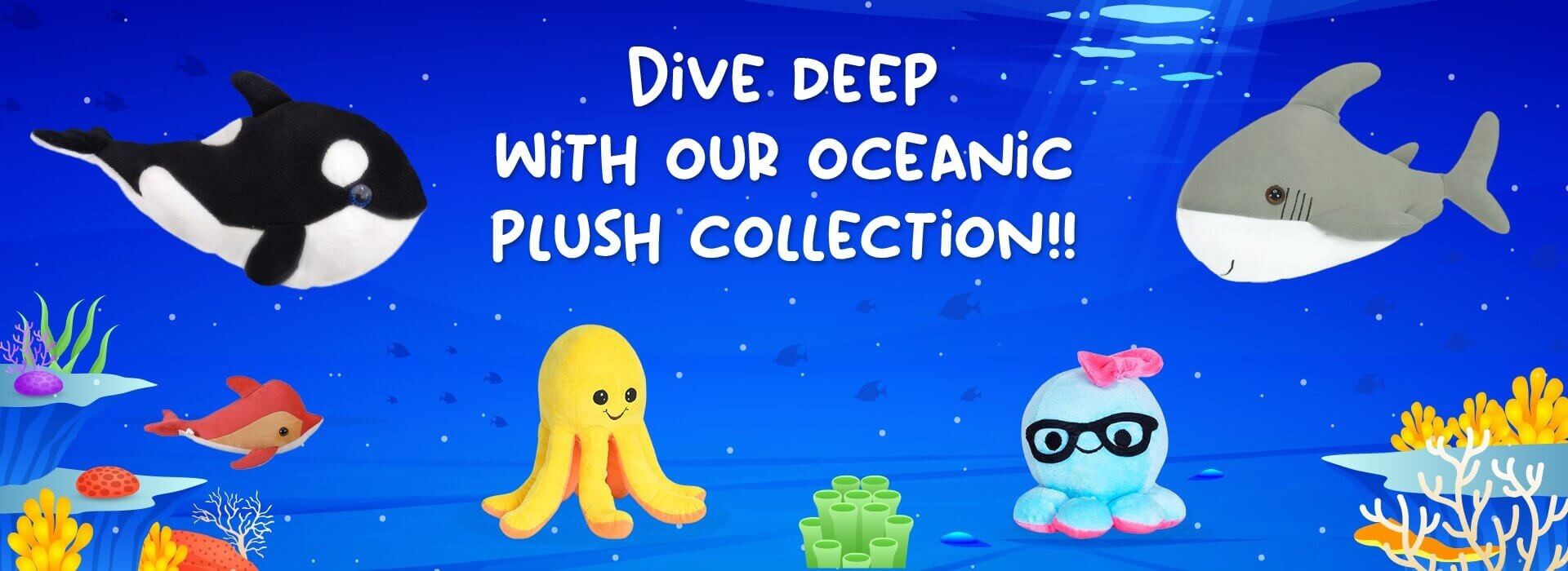 Dive deep with our oceanic plush collection!!!