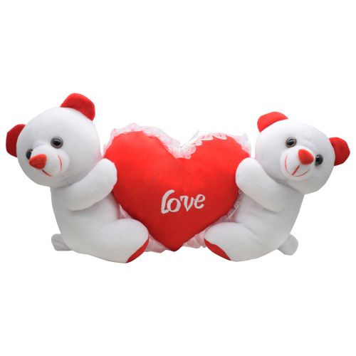 Ultra Valentine Couple Plush Stuffed Teddy Bear Holding Red Heart Soft Toy 6 Inch White