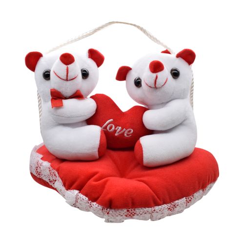 Ultra Valentine Couple Plush Stuffed Teddy Bear Holding Red Heart On Red Cushion Soft Toy 8 Inch