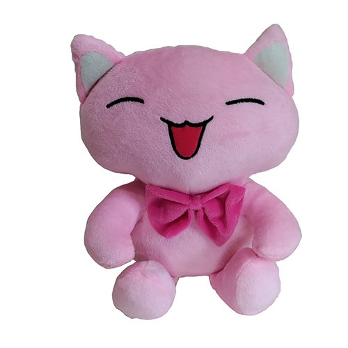 Ultra Cute Laughing Cat Wearing Bow Stuffed Soft Plush Kids Animal Toy 11 Inch Pink