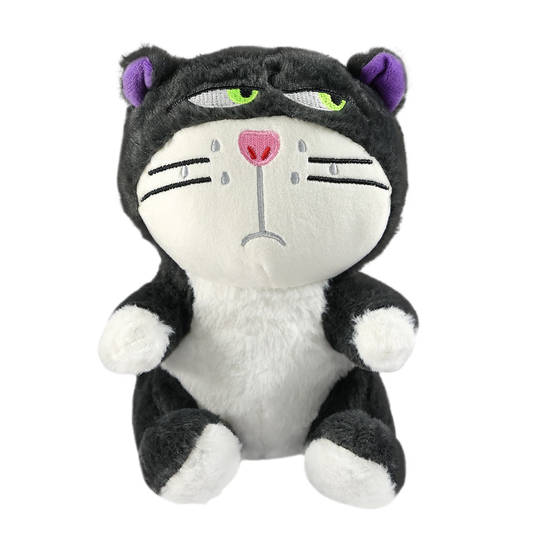 Ultra Small Sitting Cartoon Cat Stuffed Soft Plush Kids Animal Toy 10 Inch Black White